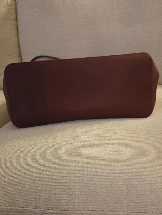 Michael Kors Wine Red Leather Tote with Gold MK Charm - Picture 5 of 5